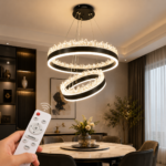 Lustre LED Moderne en Cristal Noir – Image 2
