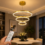 Lustre LED Moderne Suspendu 3 Anneaux Dorés – Image 3