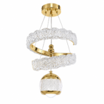 Lustre LED Moderne en Cristal Doré avec Sphère Lumineuse