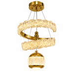 Lustre LED Moderne en Cristal Doré avec Sphère Lumineuse - Image 3