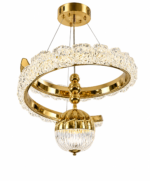 Lustre LED Moderne en Cristal Doré avec Suspension Décorative