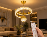 Lustre LED Moderne en Cristal Doré avec Suspension Décorative – Image 3