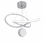 Lustre LED Moderne Argent avec Anneau Elliptique et Sphère Cristal