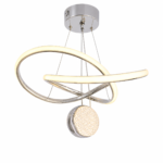 Lustre LED Moderne Argent avec Anneau Elliptique et Sphère Cristal - Image 3