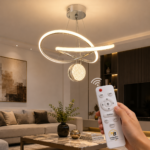 Lustre LED Moderne Argent avec Anneau Elliptique et Sphère Cristal – Image 2
