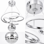 Lustre LED Moderne Argent à Trois Anneaux avec Sphère Cristal – Image 2