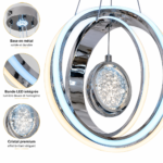 Lustre LED Moderne Argent à Trois Anneaux Elliptiques avec Sphère Cristal - Image 4