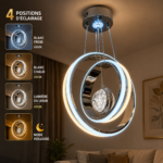 Lustre LED Moderne Argent à Trois Anneaux Elliptiques avec Sphère Cristal - Image 2