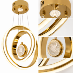 Lustre LED Moderne Argent à Trois Anneaux Elliptiques avec Sphère Cristal – Image 3