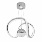 Lustre LED Moderne Argent et Doré à Design Ondulé avec Sphère Cristal
