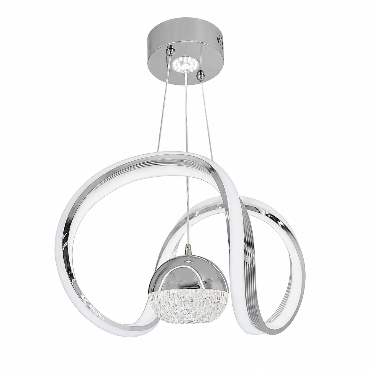 IMG_4673 Lustre LED Moderne Argent et Doré à Design Ondulé avec Sphère Cristal - Image 1