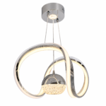 Lustre LED Moderne Argent et Doré à Design Ondulé avec Sphère Cristal - Image 7