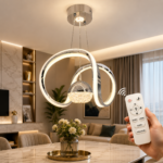 Lustre LED Moderne Argent et Doré à Design Ondulé avec Sphère Cristal - Image 6