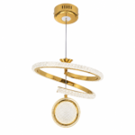 Lustre LED Moderne Doré à Double Anneau Cristal avec Sphère Lumineuse – Image 5