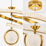 Lustre LED Moderne Doré à Double Anneau Cristal avec Sphère Lumineuse – Image 6