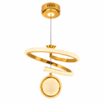 Lustre LED Moderne Doré à Double Anneau Cristal avec Sphère Lumineuse - Image 6