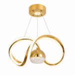 Lustre LED Moderne Argent et Doré à Design Ondulé avec Sphère Cristal – Image 2