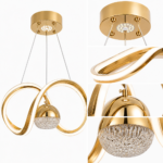 Lustre LED Moderne Argent et Doré à Design Ondulé avec Sphère Cristal - Image 4