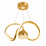 Lustre LED Moderne Argent et Doré à Design Ondulé avec Sphère Cristal - Image 3
