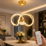 Lustre LED Moderne Argent et Doré à Design Ondulé avec Sphère Cristal - Image 2