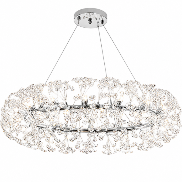 Lustre Suspendu Anneau Cristal Luxury Chrome – 80 CM