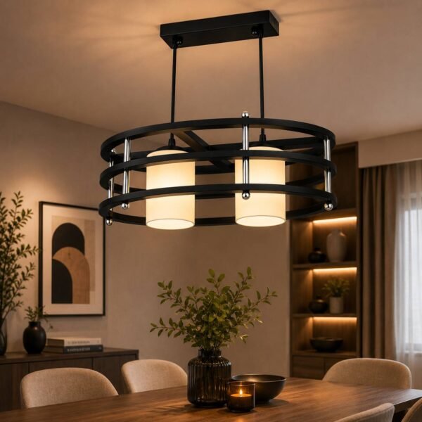 Lustre Moderne Anneaux Noir
