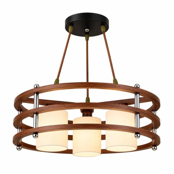Lustre Moderne Anneaux Bois – 3 Lampes