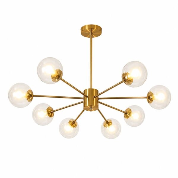 Lustre Moderne Boules Doré – 8 Globes en Verre