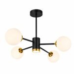 Lustre Moderne Noir et Doré – 4 Boules en Verre Dépoli