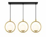 Suspension Linéaire Moderne – 3 Anneaux Dorés avec Boules en Verre Dépoli