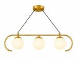 Suspension Linéaire Moderne Dorée – 3 Boules en Verre Dépoli