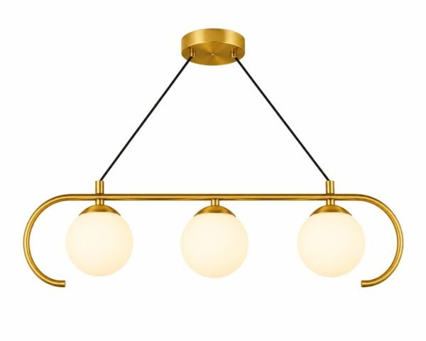 Suspension Linéaire Moderne Dorée – 3 Boules en Verre Dépoli