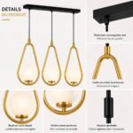Suspension Linéaire Moderne – 3 Gouttes Dorées avec Boules en Verre Dépoli – Image 3