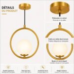 Suspension Moderne Dorée – Anneau avec Boule en Verre Dépoli – Image 3