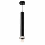 Suspension LED Cylindrique Moderne avec Diffuseur Cristal – Noir Mat
