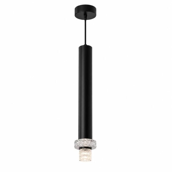 Suspension LED Cylindrique Moderne avec Diffuseur Cristal – Noir Mat