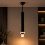 Suspension LED Cylindrique Moderne avec Diffuseur Cristal – Noir Mat – Image 2