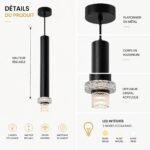 Suspension LED Cylindrique Moderne avec Diffuseur Cristal – Noir Mat – Image 3