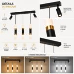 Suspension LED Linéaire avec 3 Cylindres Lumineux et 2 Projecteurs Orientables – Image 3
