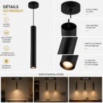 Suspension LED Cylindrique Minimaliste – Noir Mat – Image 4