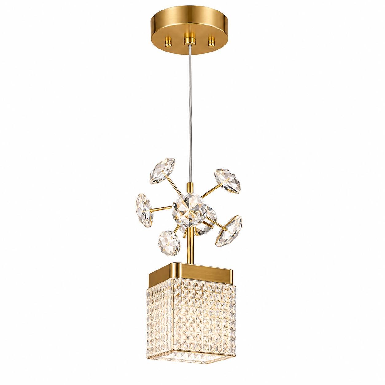 photo_2026-07-24_23-33-18 Suspension LED Cube Cristal avec Branche Décorative – Finition Dorée – Image 1