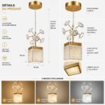 Suspension LED Cube Cristal avec Branche Décorative – Finition Dorée – Image 3