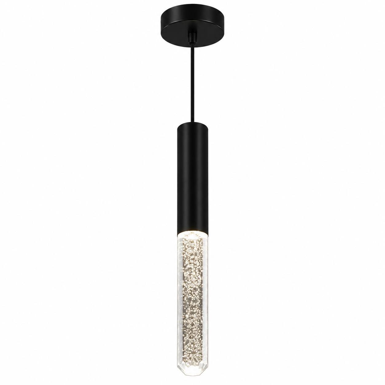 photo_2026-07-24_23-36-18 Suspension LED Cylindrique Bubble Cristal – Noir Mat – Image 1