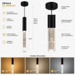 Suspension LED Cylindrique Bubble Cristal – Noir Mat – Image 3