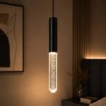 Suspension LED Cylindrique Bubble Cristal – Noir Mat – Image 2