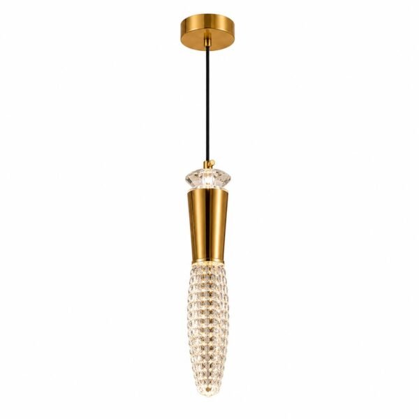 Suspension LED Conique en Cristal – Finition Dorée