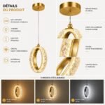 Suspension LED Anneau Cristal Ovale – Finition Dorée – Image 4