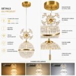 Suspension LED Sphère Cristal Fleurie – Finition Dorée – Image 3