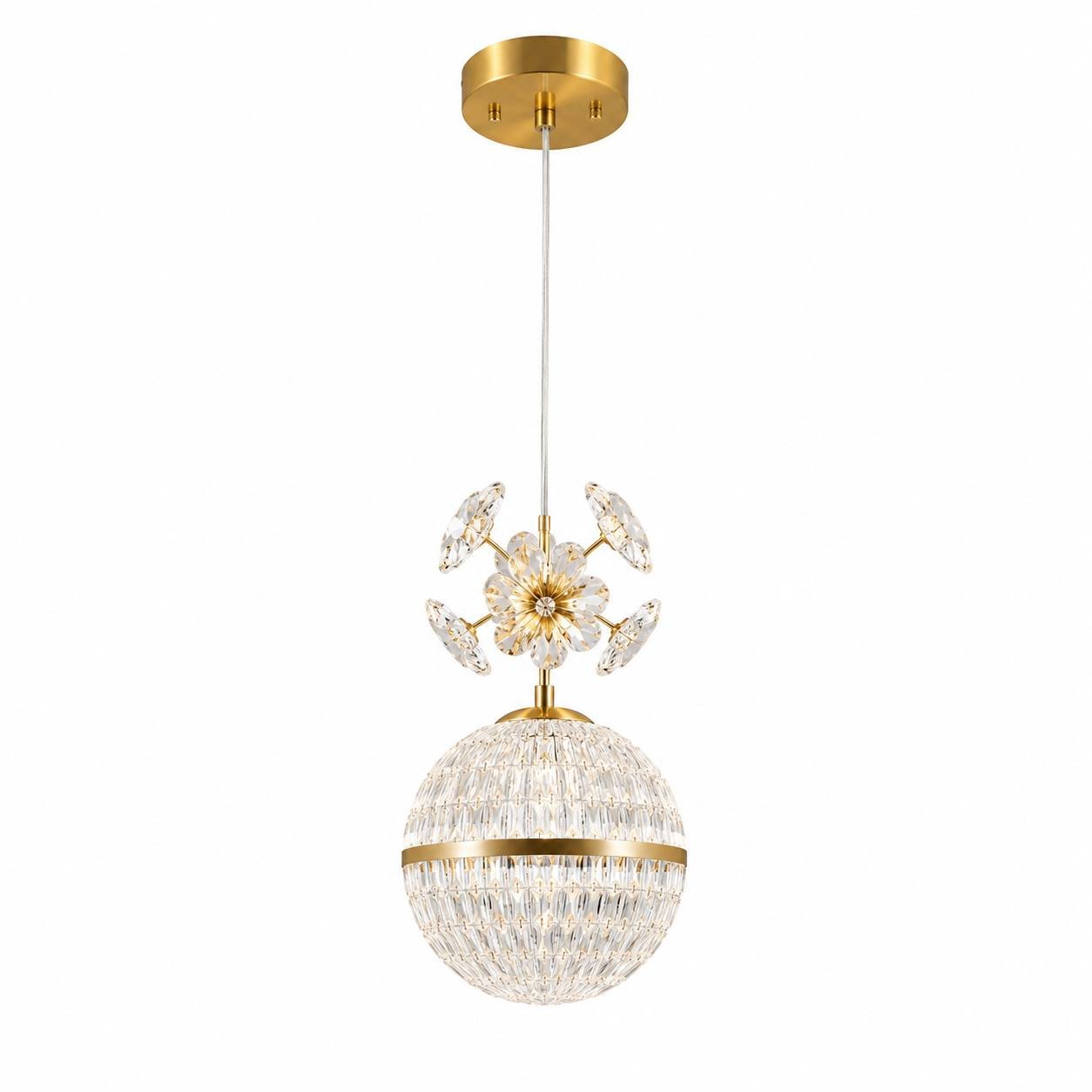 photo_2026-07-25_12-42-43 Suspension LED Sphère Cristal Fleurie – Finition Dorée – Image 1