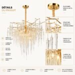 Lustre Branche Cristal Cascade – Finition Dorée – Image 3
